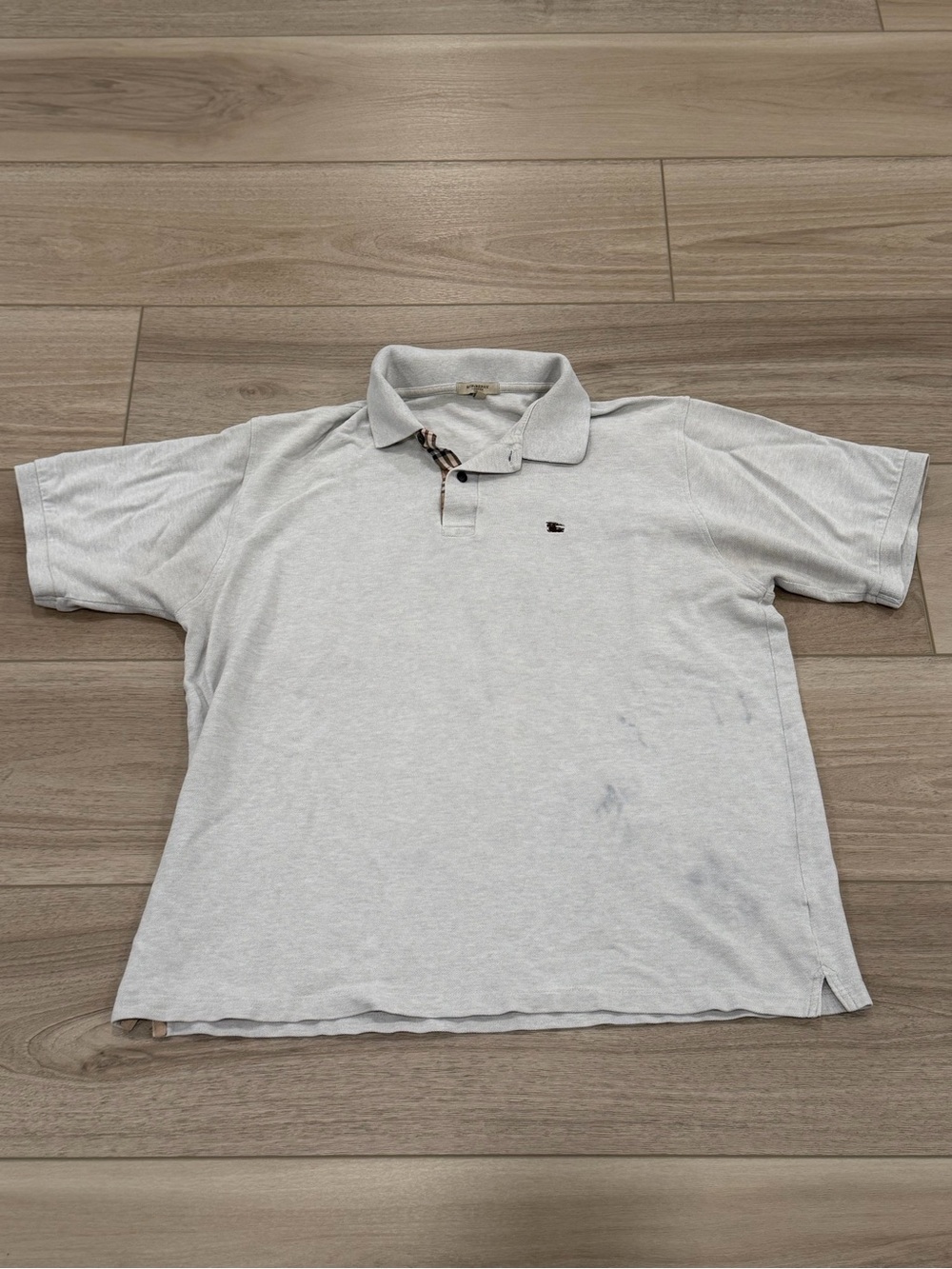 Burberry London Polo Shirt Mens XXL Gray Solid 100% Cotton Top Plaid READ